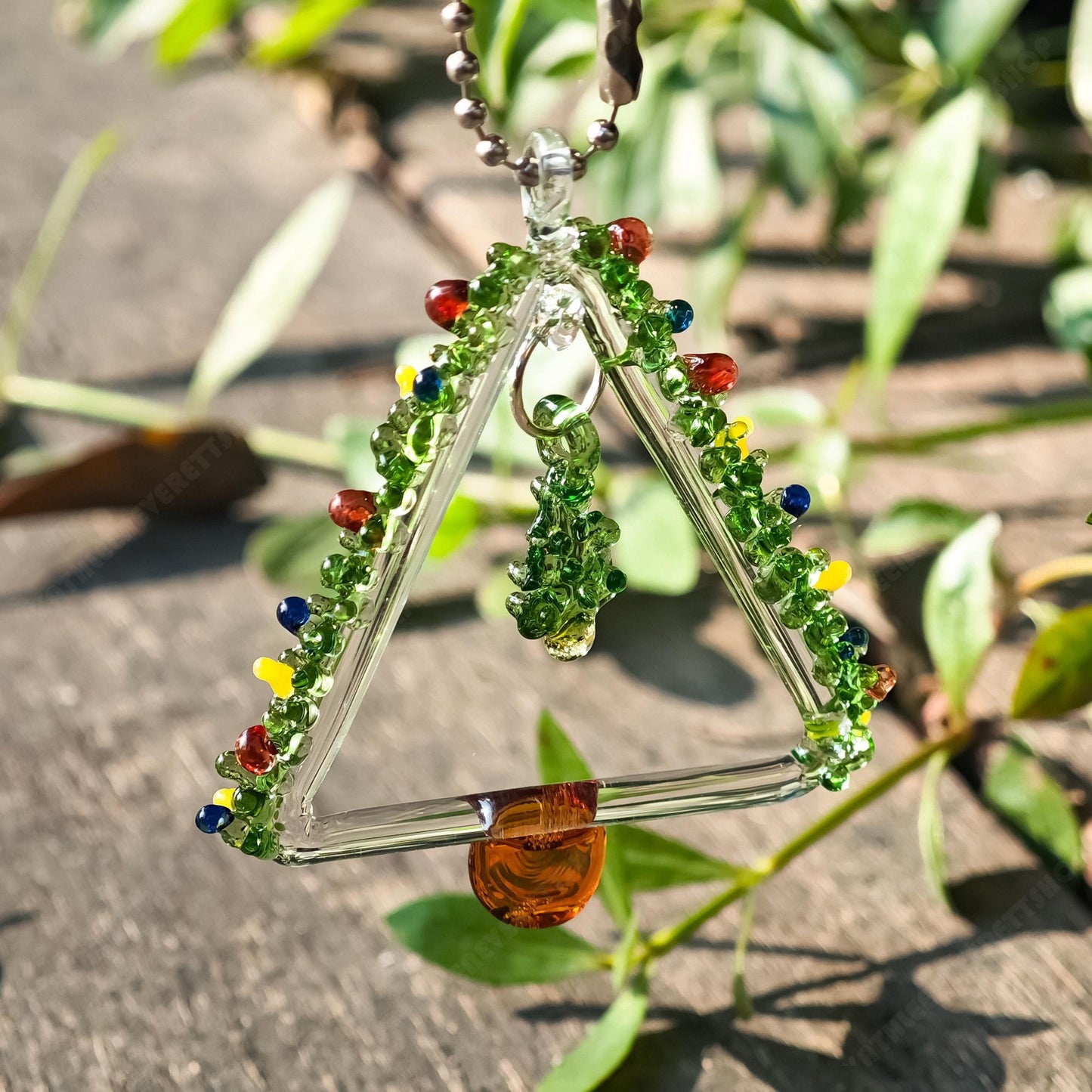 Handmade Glass Christmas Tree Ornament – Holiday Suncatcher with Festive Colors