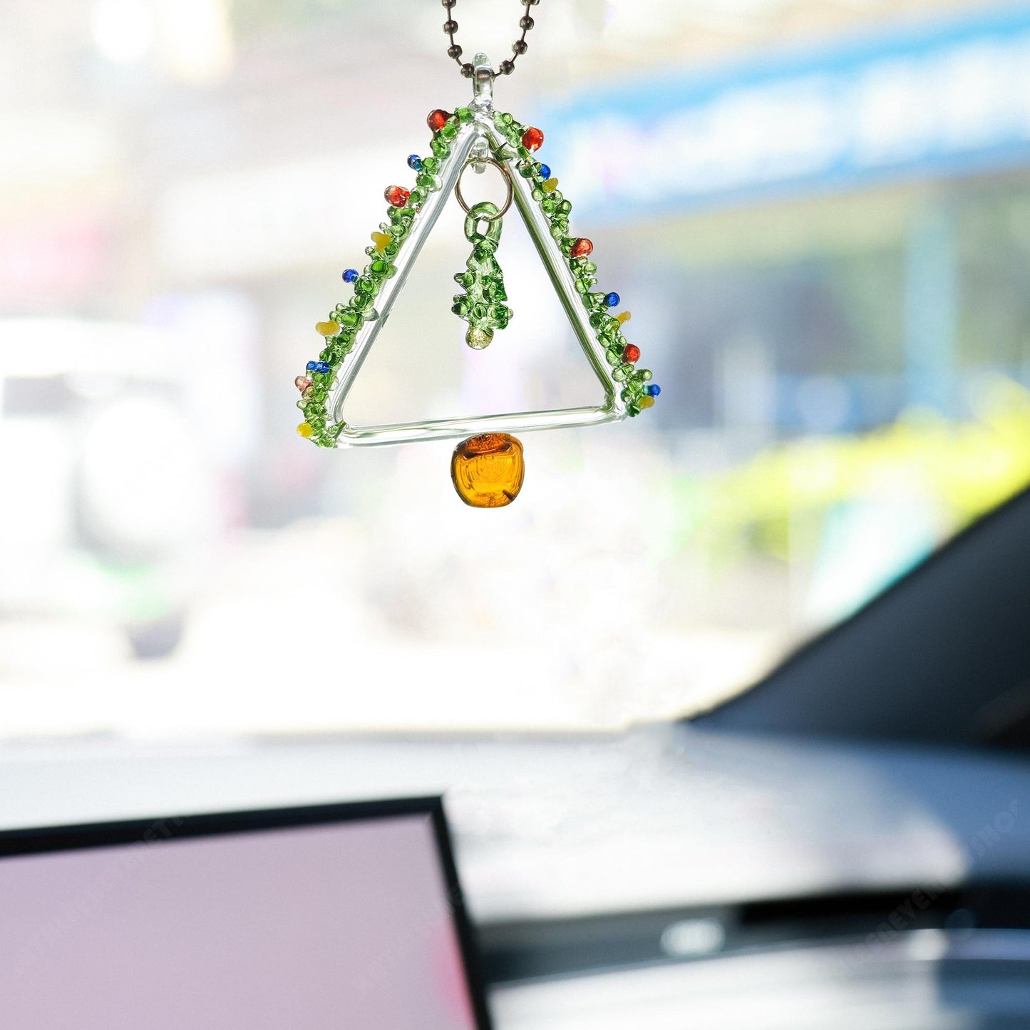 Handmade Glass Christmas Tree Ornament – Holiday Suncatcher with Festive Colors