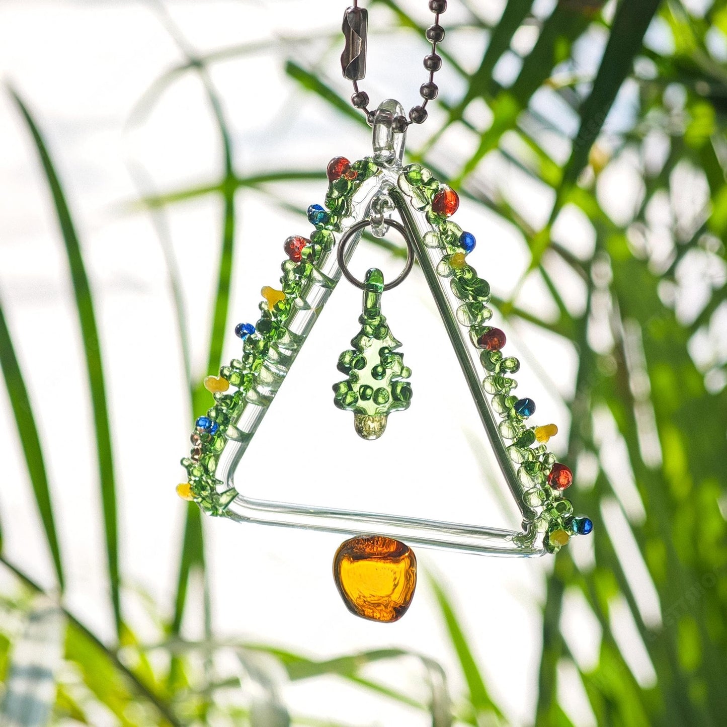 Handmade Glass Christmas Tree Ornament – Holiday Suncatcher with Festive Colors