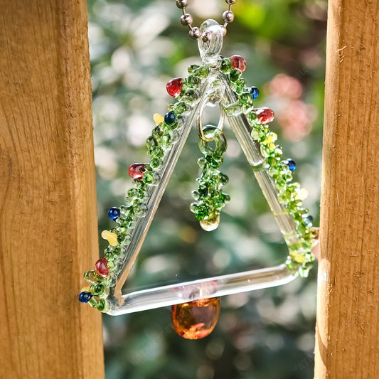 Handmade Glass Christmas Tree Ornament – Holiday Suncatcher with Festive Colors